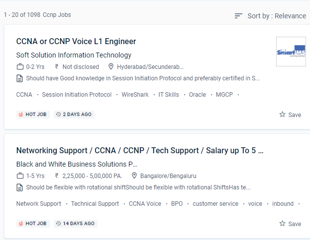 CCNP internship jobs in Chennai
