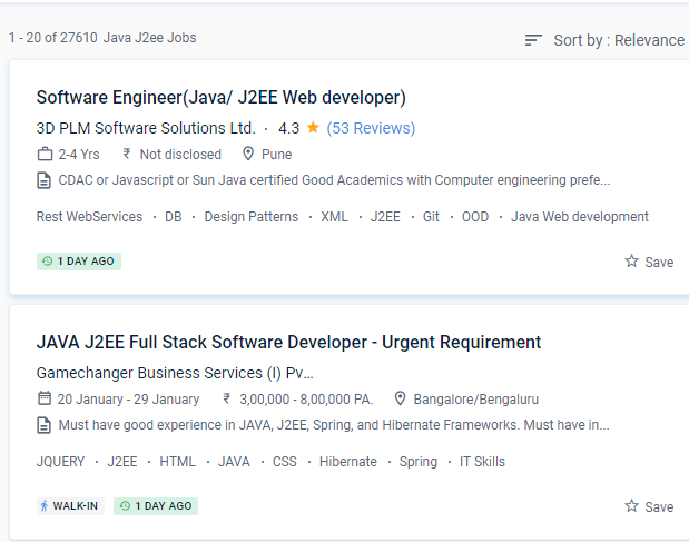 Java J2EE internship jobs in Cochin