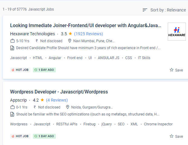 JavaScript internship jobs in Bangalore